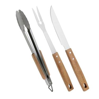 Imagem de Jogo para churrasco Beef Club 3 Peças (garfo, pegador e faca) em aço inox com cabo em madeira acacia