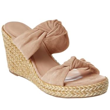 Imagem de Alpargatas femininas de salto anabela, plataforma, sem cadarço, nó de laço, salto alto, bico aberto, vestido de verão, Nude., 10