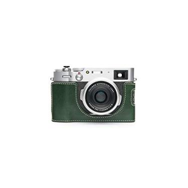 Imagem de Capa para câmera Fujifilm X100V, capa de couro genuíno feita à mão BolinUS para câmera Fujifilm Fuji X100V versão abertura inferior + alça de mão (verde)