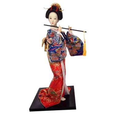 Imagem de Bonecas de gueixa japonesa étnica de 12 polegadas, oriental, antiga, kabuki, menina, estátua, bonecas quimono para mesa, decoração de casa, azul e vermelho/1829