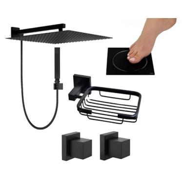 Imagem de Genérico Kit Box Completo Preto Fosco Chuveiro Saboneteira Ralo Click