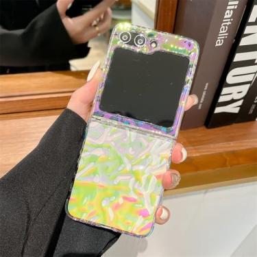Imagem de Luxo galvanizado rugas caso chapeamento capa para samsung galaxy z flip 3 z flip 4 zflip 5 casos chiques, laser claro, para z flip 5