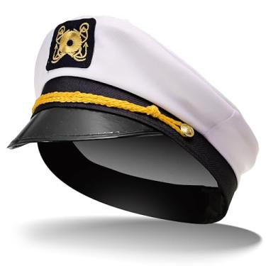 Imagem de Srenta Sailor Hat, White Captains Hat, Adjustable Yacht Boat Captain Hat Adult Men Women Teenage, Skipper Ship Sailor Cap, Navy Marines Style Admiral Sailors Hat for Halloween Costume Accessory