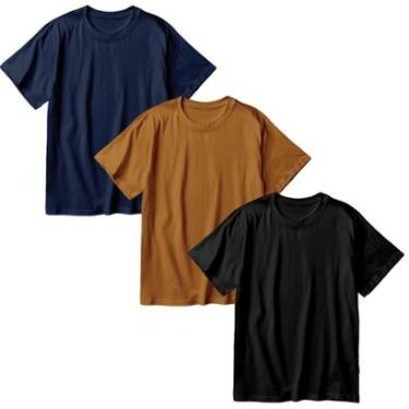 Imagem de Kit 3 Camisetas Oversized Masculina Algodão Premium Lisa Moda Streetwear-Masculino