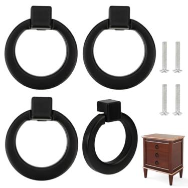 Imagem de Brosay Puxadores de gaveta de anéis redondos antigos puxadores de armário cômoda ouro escovado puxadores de armário para móveis ferragens maçaneta de porta de armário 4 peças (preto)