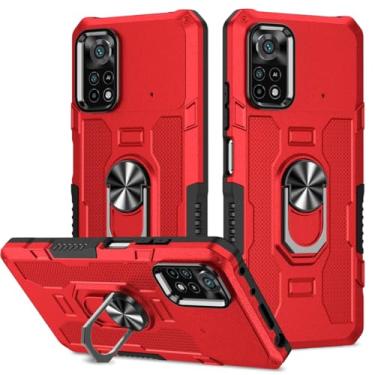 Imagem de Sidande Capa para Poco X4 Pro 5G, 2201116PG, suporte de suporte resistente, suporte magnético embutido para carro, à prova de choque, capa protetora para celular para Xiaomi Poco X4 Pro 5G Vermelho