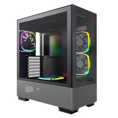 Imagem de Montech Sky Two, vidro temperado duplo, 4x fãs PWM ARGB pré-instalados, caixa de computador ATX Gaming Mid Tower, tipo C, alto desempenho de fluxo de ar - preto