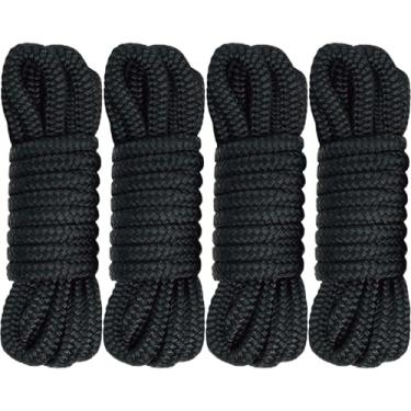 Imagem de MaxWorks 51000 Linha de doca de nylon trançado duplo de grau marítimo, pacote com 4, 3/20.3 cm x 4.6 m 30.5 cm corda de amarração de barco resistente a intempéries resistente a raios UV para ancoragem