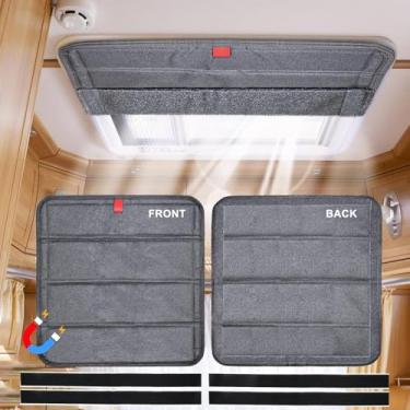 Imagem de RVLAND Capa para claraboia RV 40,64 x 40,64 cm com ímã dobrável RV blackout capa de ventilação para ventilador de trailer de campista tecido Oxford engrossado à prova d'água (cinza)