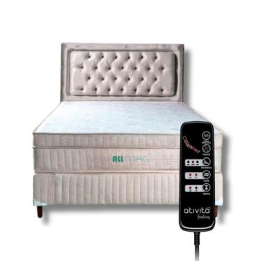 Imagem de Colchão Mag Massageador Com Controle Suede Liso + Base box + Cabeceira