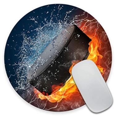 Imagem de Amcove Disco de hóquei flamejante fogo e água redondo antiderrapante tapete de rato para jogos 19 x 19 cm