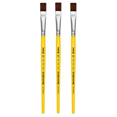 Imagem de Kit 03 Pincel Escolar Chato Nº 10 - Amarelo - 267-10 - Tigre