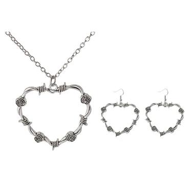 Imagem de Fuqimanman2020 Colar com pingente de coração de arame farpado gótico, corrente de espinho, punk, hip hop, conjunto de joias de Halloween, Metal, Liga metálica.