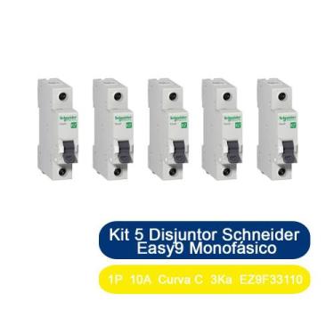 Imagem de Kit 5 Disjuntor Schneider Easy9 Monofásico 1P 10A Curva C 3Ka EZ9F3311