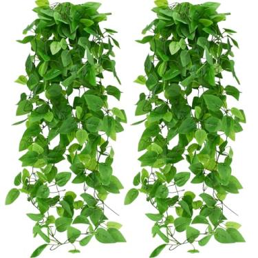 Imagem de Bacucine Plantas falsas penduradas, 2 peças, plantas artificiais de hera artificial, videira, pothos, para parede, pátio, jardim, decoração de casa (2 peças)