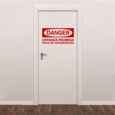 Imagem de Adesivo de Porta Perigo Entrada Proibida Risco Contaminação Farmácia L