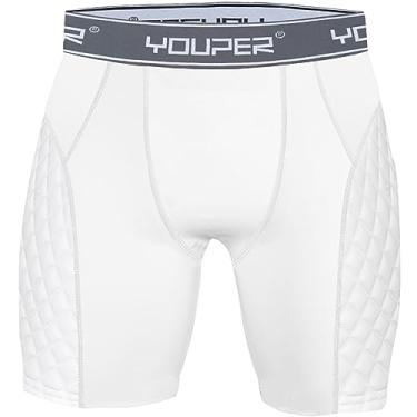 Imagem de Youper Shorts Acolchoados de Compressão Elite Youth com Bolso para Beisebol E Futebol (Branco/Cinza, Extragrande)