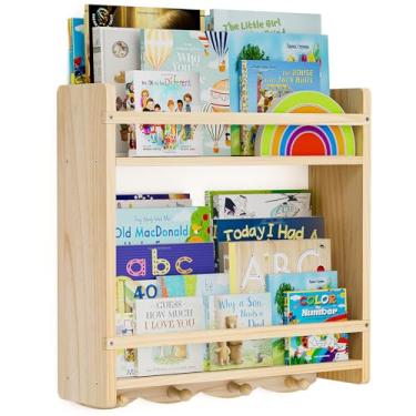 Imagem de Prateleiras de livros de berçário, prateleira de livros de 42 cm, 2 camadas, prateleira de livros para quartos de crianças, prateleiras de berçário para parede, ótimas para sala de estar, quarto de