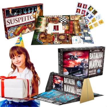 Imagem de Kit Jogo Suspeito Descubra Todos Os Mistérios Investigação Suspense Jogos De Tabuleiro infantil + brinquedo Batalha Naval infantis educativo presente natal menino menina dia das criança natal