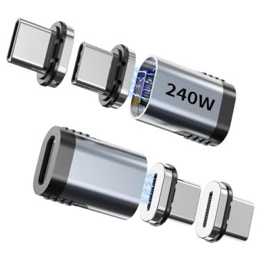 Imagem de Tciogrxp Adaptador USB-C pacote com 2, extensor magnético, adaptador reto de 240 W com 4 pontas de conector, USB4 40Gbps 8K 60Hz compatível com Thunderbolt 3/4 MacBook Pro/Air Laptop PC
