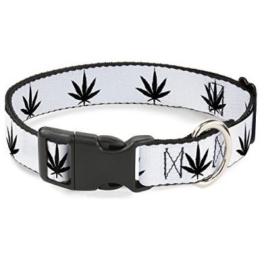 Imagem de Coleira com clipe de plástico - Contorno de folha de maconha de cânhamo - Largo-Médio 40-58 cm