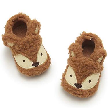 Imagem de KIDSUN Pantufa infantil para meninos e meninas com desenho fofo de animais de estimação sola antiderrapante macia para recém-nascidos primeiros passos sapatos de berço, B1_khaki_fox, 3-6 Months Infant