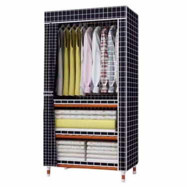 Imagem de Guarda-roupa Armário de guarda-roupa de 2 pés, simples, pequeno, pano oxford, robusto, madeira sólida, plástico, ferro, dobrável, armário de armazenamento armário