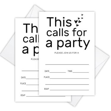 Imagem de Convites de festa - This Calls for a Party, 20 cartões de convites de festa com envelopes, cartões de convite minimalistas para todas as ocasiões para aniversário, noivado, casamento, chá de panela,