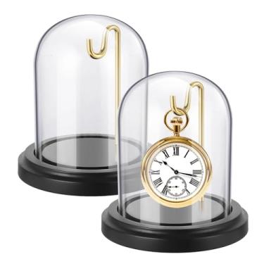 Imagem de slcinwzdt Peças Estojo de Exibição de Relógio de Bolso com Ganchos 3" X 4" Ornamento de Relógio Display de Vidro Cúpula de Vidro Cloche com Base de Madeira Decorativo Display de Vidro Cúpula Cloche Pa