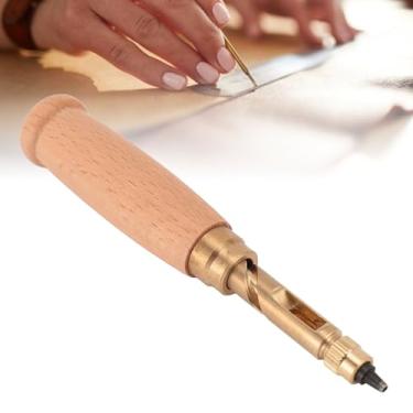 Imagem de Perfurador de Couro, Perfurador de Cinto para Couro, Ferramenta de Perfuração de Couro, Perfurador de Parafuso Automático Multifuncional Silent Wood Handle Belt Hole Puncher
