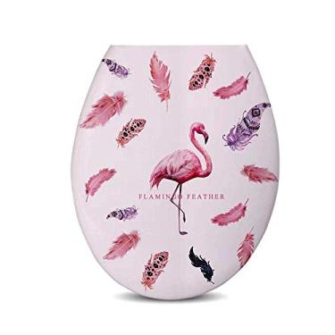 Imagem de Assento de vaso sanitário com fechamento suave, fácil de montar, belo design impresso, tampa de vaso sanitário espessada, painel PP tipo U universal para banheiro-flamingo