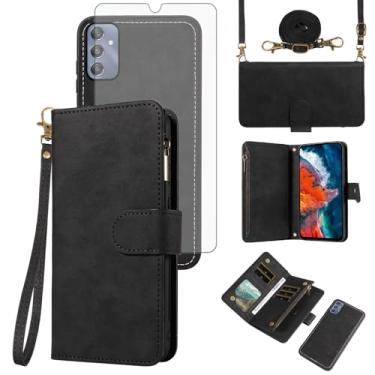 Imagem de Asuwish Capa de celular para Samsung Galaxy A25 5G/A24 4G/M34/F34 /F34 capa de celular carteira com zíper com protetor de tela de vidro temperado alça transversal alça flip porta-cartão A 25 25A 24A