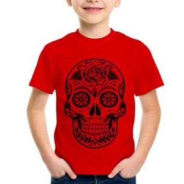 Imagem de Camiseta Infantil Caveira Mexicana - Foca na Moda, Vermelho, 14
