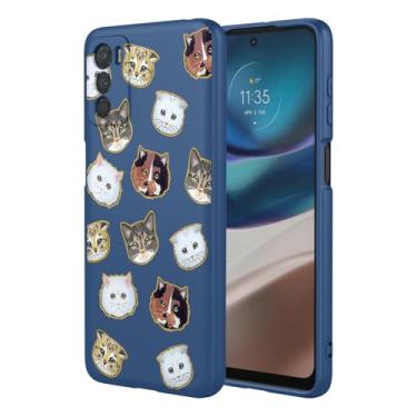 Imagem de HTXWXJC Capa de telefone para Moto G42, Motorola G42, XT2233-2, capa à prova de choque, flexível, amortecedor, TPU, macia, capa de telefone com padrão de gato para Motorola Moto G42 gato azul