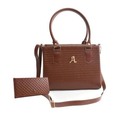 Imagem de Kit Bolsa Feminina Baú Média Alça Transversal Ajustável Elegante Compa