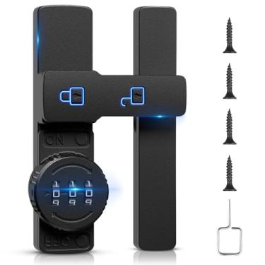 Imagem de Fechadura de porta de celeiro, trava dobrável com combinação, fechadura de porta deslizante e oscilante de 180 graus com senha de 3 dígitos sem chave, parafusos de trava de portão para porta de