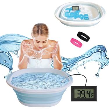 Imagem de Tigela facial para banho de gelo, kit de tigela de imersão de rosto frio, tigela dobrável para banho de gelo facial com cubos reutilizáveis, tigela de rosto portátil com mergulho frio, tigela de gelo
