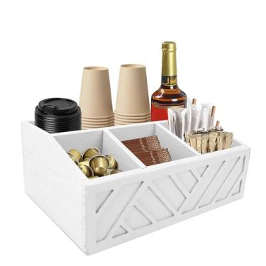 Imagem de Organizador do Saquinho de chá, Porta -voz Multifuncional de Madeira Com 5 Compartimentos, Organizador de chá Dividido, Caixa de Armazenamento de chá, Caddie de Saquinh (Branco)