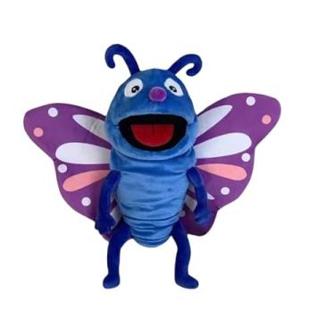 Imagem de Fantoche de mão pelúcia animais brinquedo educativo material didático (Azul Borboleta)