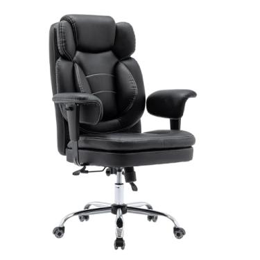 Imagem de Cadeira de escritório ergonômica cadeira de escritório com encosto alto com apoios de braços e rodízios, cadeira reclinável, cadeiras de mesa de couro ajustável em altura