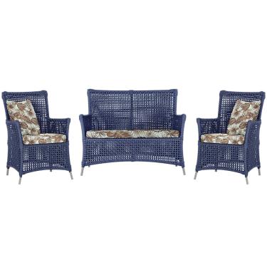 Imagem de Jogo Sofá e 2 Poltronas de Área Igapó Alumínio Pintura Fendi Corda Náutica Estofado 6 Trama