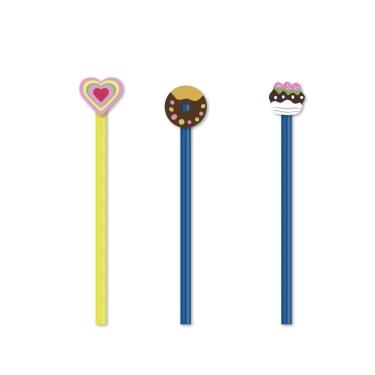 Imagem de Lápis com Borracha School Basics 3 Unidades 19cm Doces Madeira Decorativo