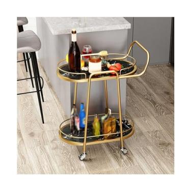 Imagem de Carrinho de Armazenamento Carrinho de cozinha com rodas de 2 camadas, mesa de café portátil moderna para casa, carrinho de serviço móvel utilitário Carrinho de Armazenamento(Preto)