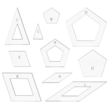 Imagem de BENECREAT 10 estilos de modelo geométrico para máquina de costura, régua de máquina de costura acrílica, modelo de roteador de placa de pressão transparente para artesanato de corte de retalhos