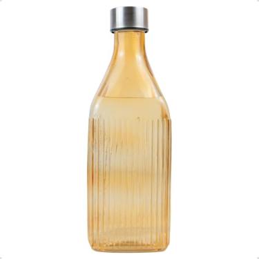 Imagem de Garrafa de Vidro com Tampa Inox 1L Colorida Transparente para Água Geladeira (Âmbar)