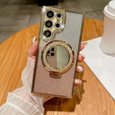 Imagem de HPQWN para Samsung S24Ultra Luxury Mirror Bracket Case Capa de Revestimento (para Samsung S24Ultra/Ouro)