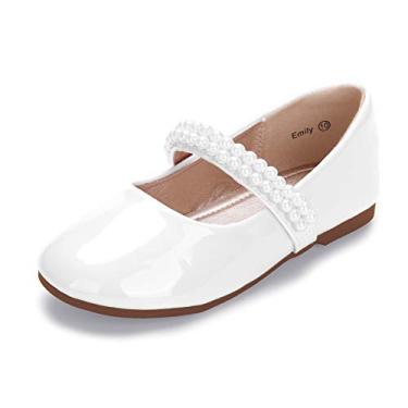 Imagem de Hehainom Sapatos sociais para meninas, Mary Jane Princess Ballet Sapatilhas com laço e folhos para festas escolares, Patente branca, 12 Little Kid