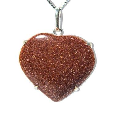 Imagem de Colar Coração Pedra do Sol Garra Prata 950 - CristaisdeCurvelo