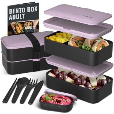 Imagem de Lancheira japonesa bento Bentoheaven premium para adultos com compartimentos, unissex, conjunto de utensílios, hashis e recipiente de molho, infantil, fofa, para micro-ondas, violeta (Violet Me Go)