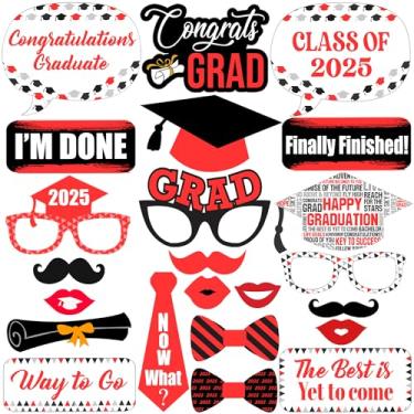 Imagem de Acessórios para cabine de formatura vermelho – Decorações de formatura 2020 – Artigos de festa de formatura 2020 | Acessórios para cabine de foto Decorações de festa de formatura | Adereços para foto de formatura da turma de 2020, vermelho e branco